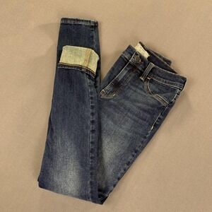 Free People Jeans Womens 28 Blue Dark Wash Skinny Stretch Denim Mid Rise Zip Fly